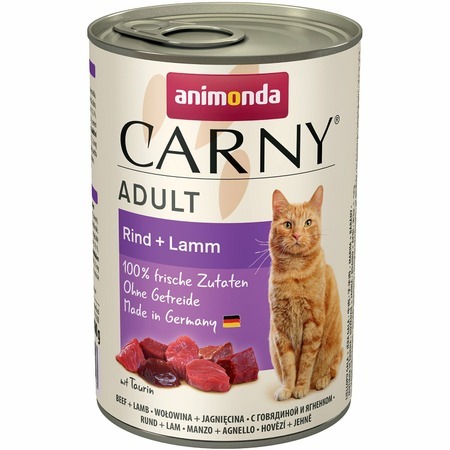 Animonda Carny Adult Beef and Lamb влажный корм для кошек жестяная банка, 0.4кг