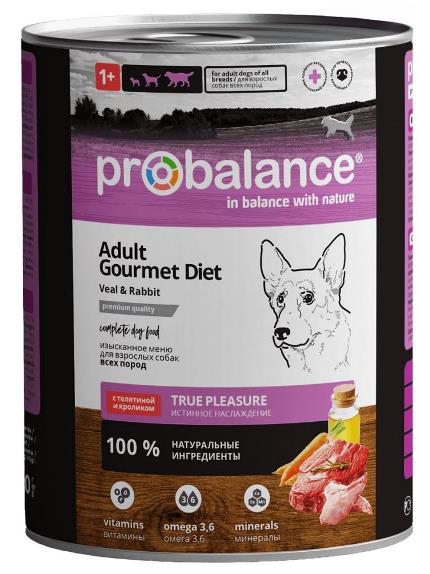 ПРОБаланс Gourmet Diet консервы для собак со вкусом телятины и кролика,  0,85кг